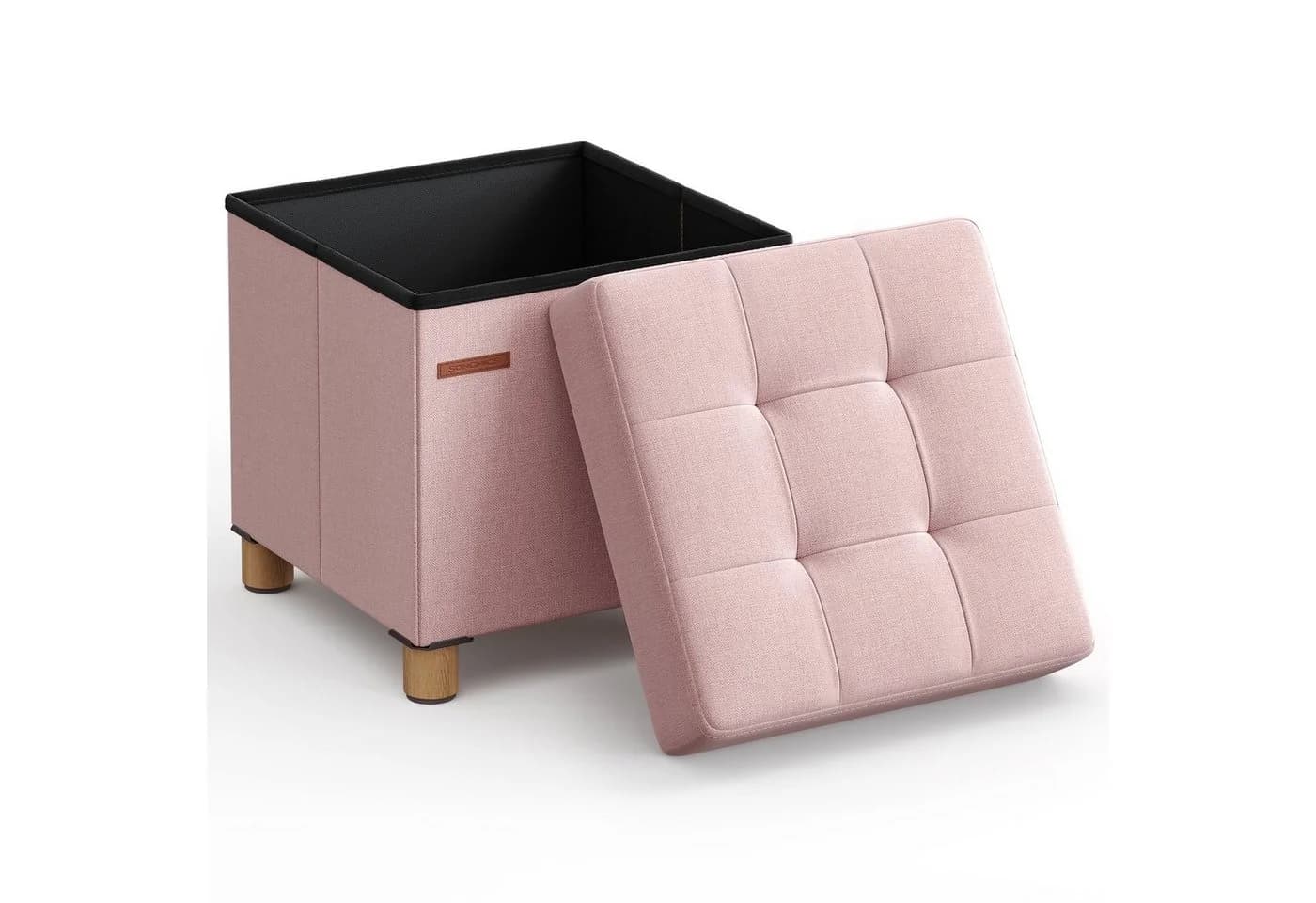 SONGMICS Sitzhocker mit Stauraum, Schuhbank, klappbare Sitztruhe, Fußbank, 38 cm, Pastellrosa