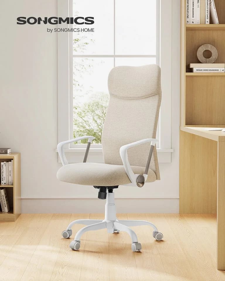SONGMICS Bürostuhl Beige Netzbezug Höhenverstellbar