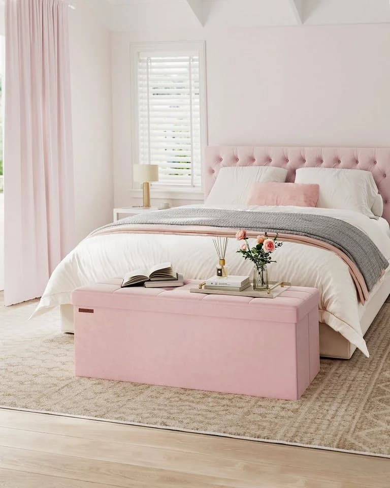 SONGMICS Sitzhocker Aufbewahrungshocker Pastellrosa 110 cm