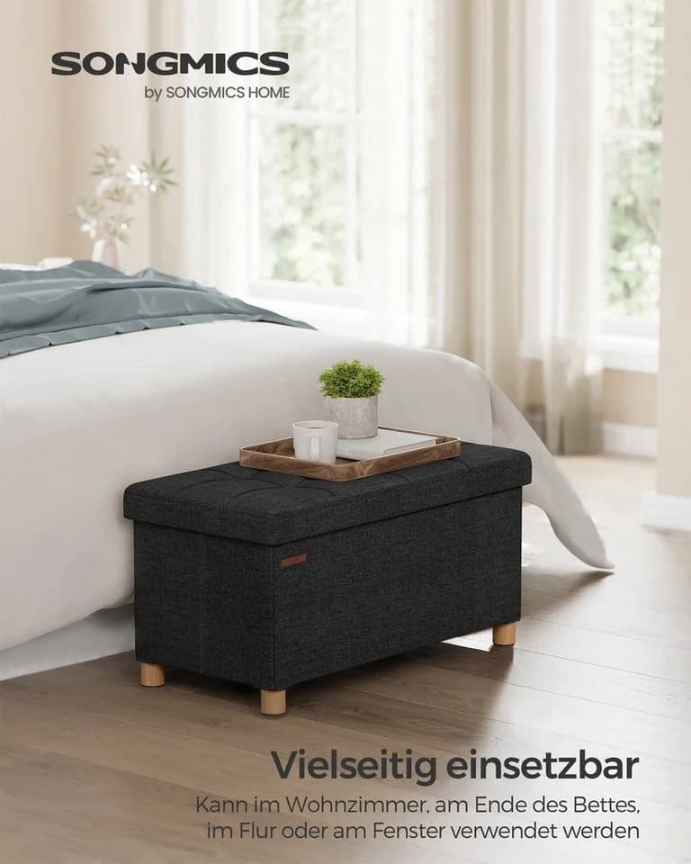 SONGMICS Sitzbank 76/110cm mit Stauraum, klappbare Sitztruhe, Fußbank