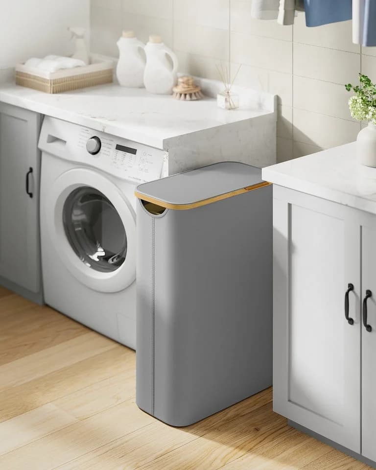 SONGMICS Wäschekorb 65 L mit Deckel und Bambusgriffen