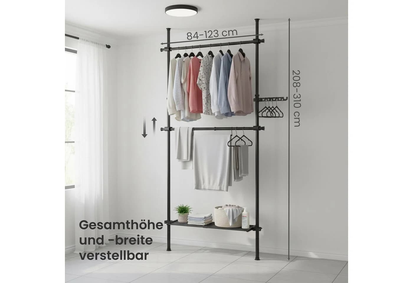 SONGMICS Kleiderständer Deckenhoch 3-stufig Höhenverstellbar Mattweiß
