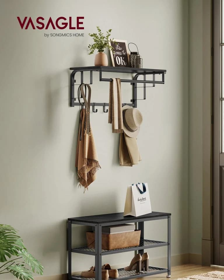 VASAGLE Wandgarderobe Vintagebraun-Schwarz 66 - 80 cm