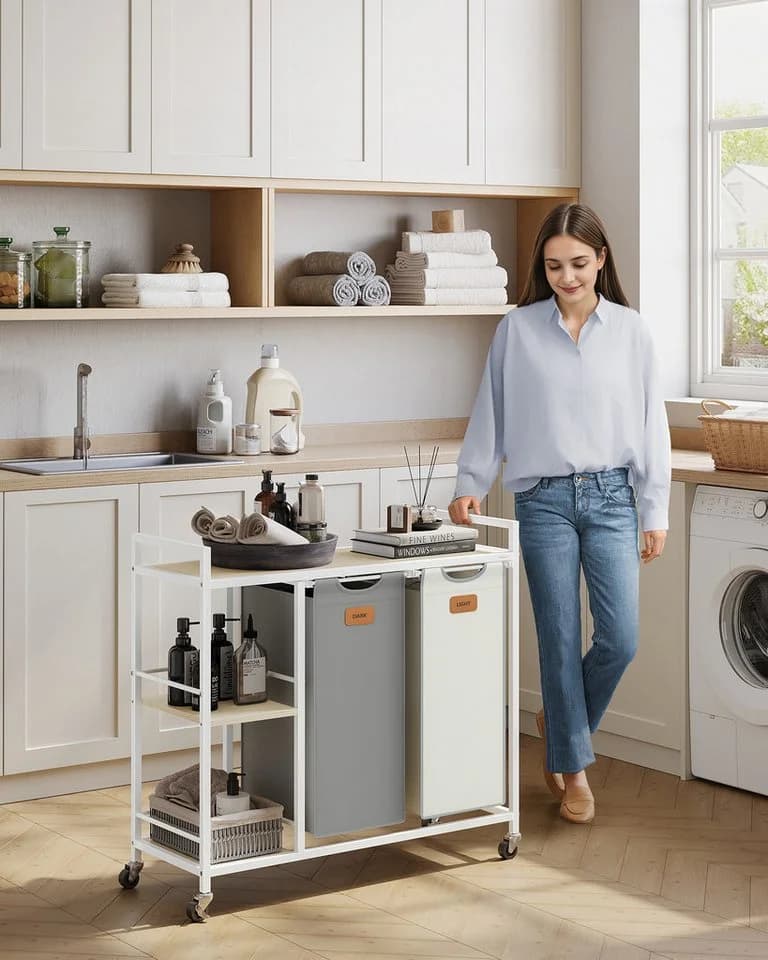 VASAGLE Wäschesortierer 100 L Beige/Grau