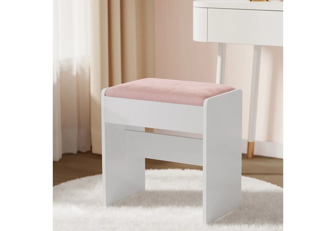 VASAGLE Schminktischhocker Mattweiß-Pastellrosa mit rutschfesten Fußpads