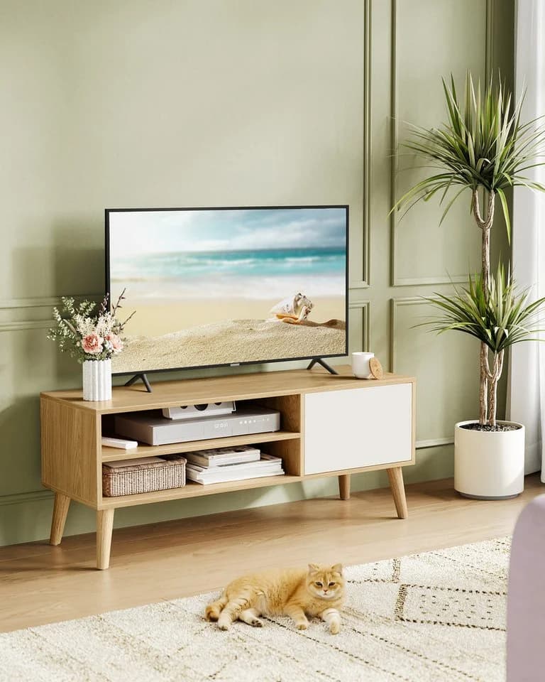 VASAGLE Lowboard Fernsehtisch Beige/Weiß 120 cm