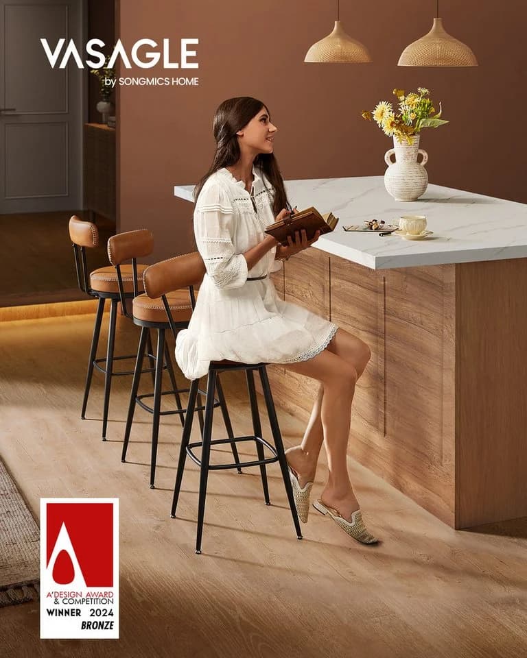 VASAGLE Barhocker 2er-Set Karamellbraun 360° drehbar