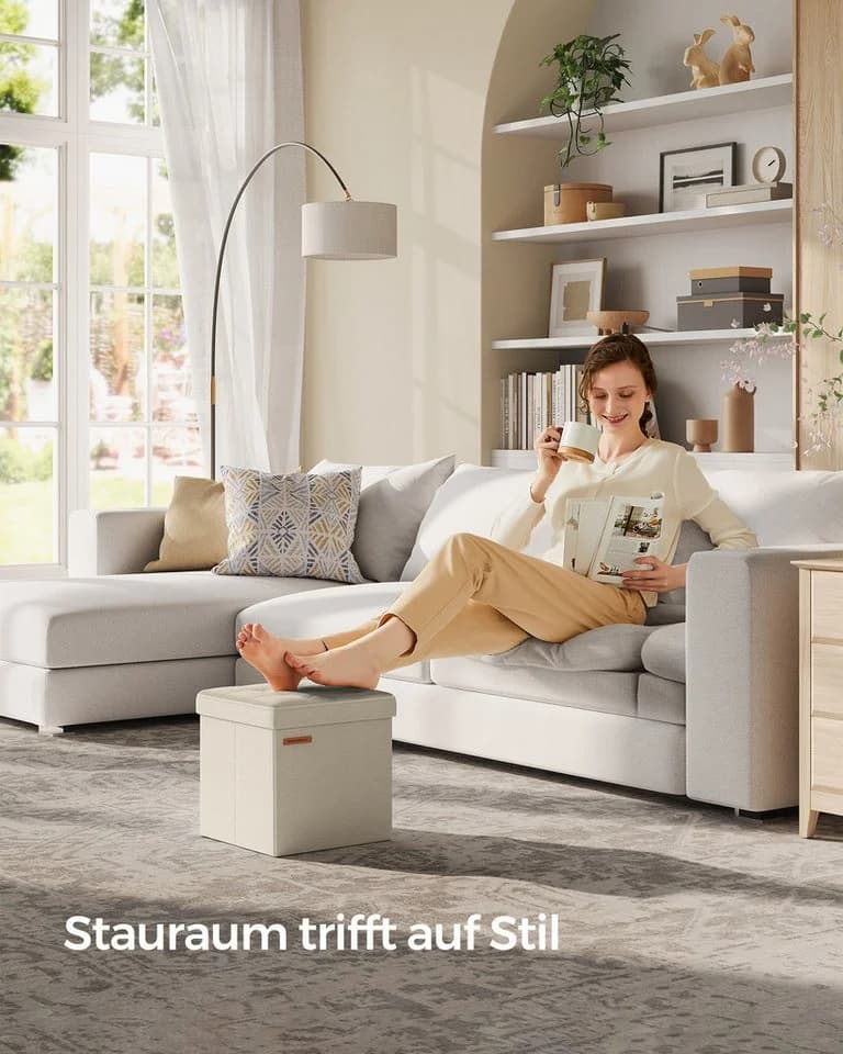 SONGMICS Sitzhocker 30x30x30cm Cremeweiß MDF