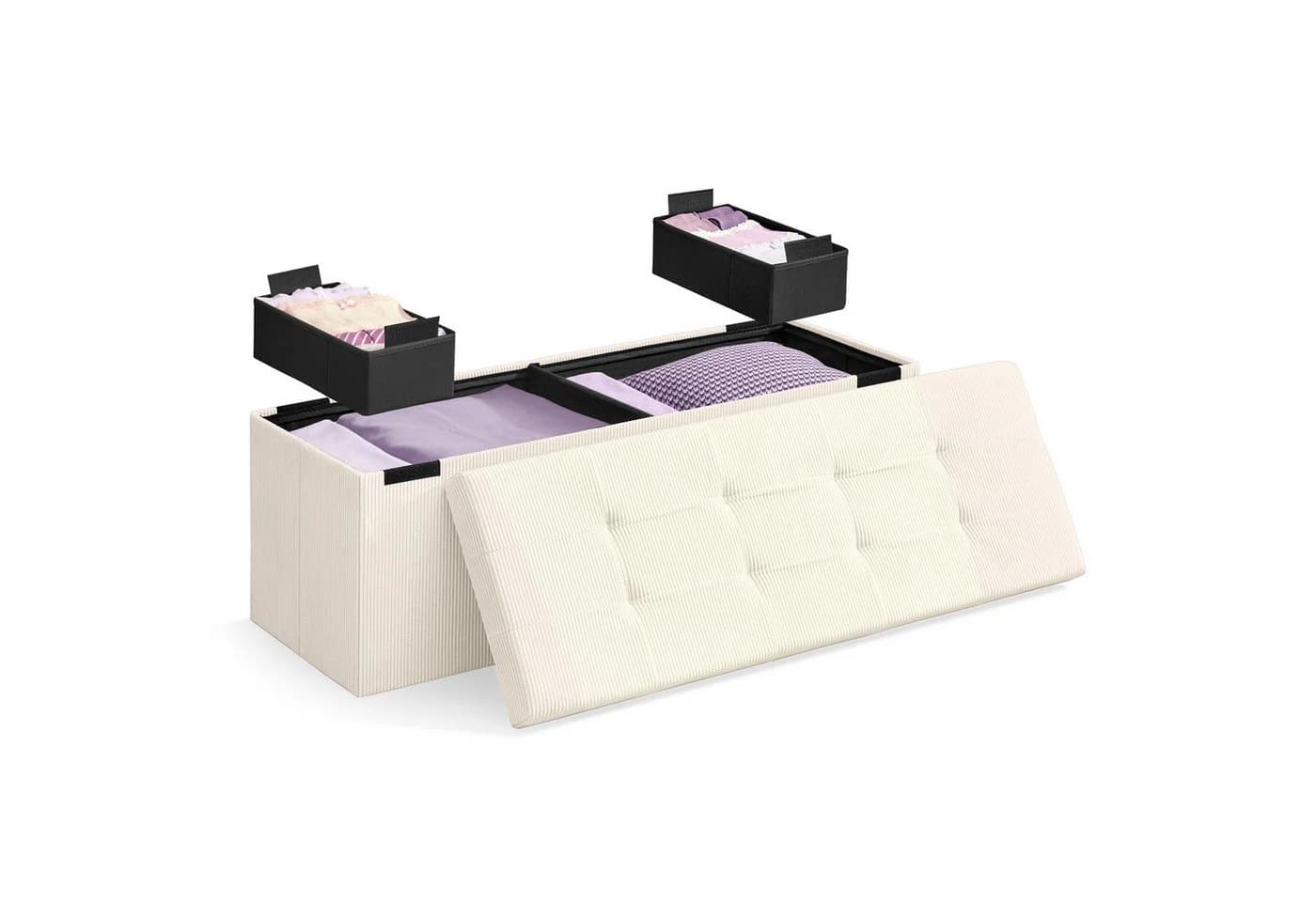 SONGMICS Sitzbank Klappbar Cremeweiß/Pastellrosa 38 x 76 x 38 cm
