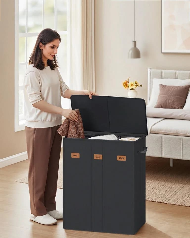 SONGMICS Wäschekorb 3 Fächer 160 L Schwarz