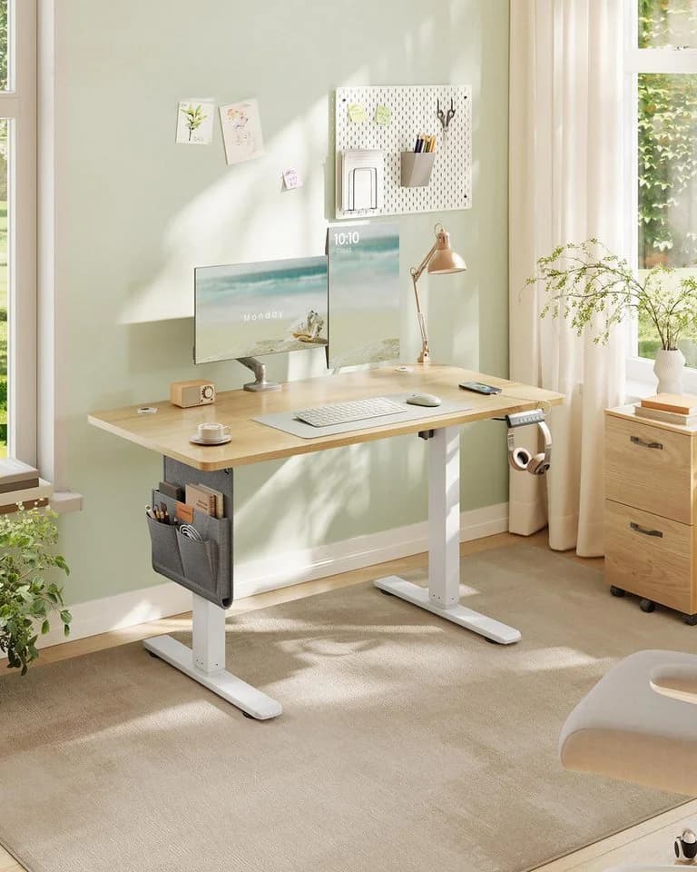 SONGMICS Schreibtisch elektrisch höhenverstellbar 120/140/160/180 cm USB-C Memory-Funktion 4 Höhen Stoff-Organizer