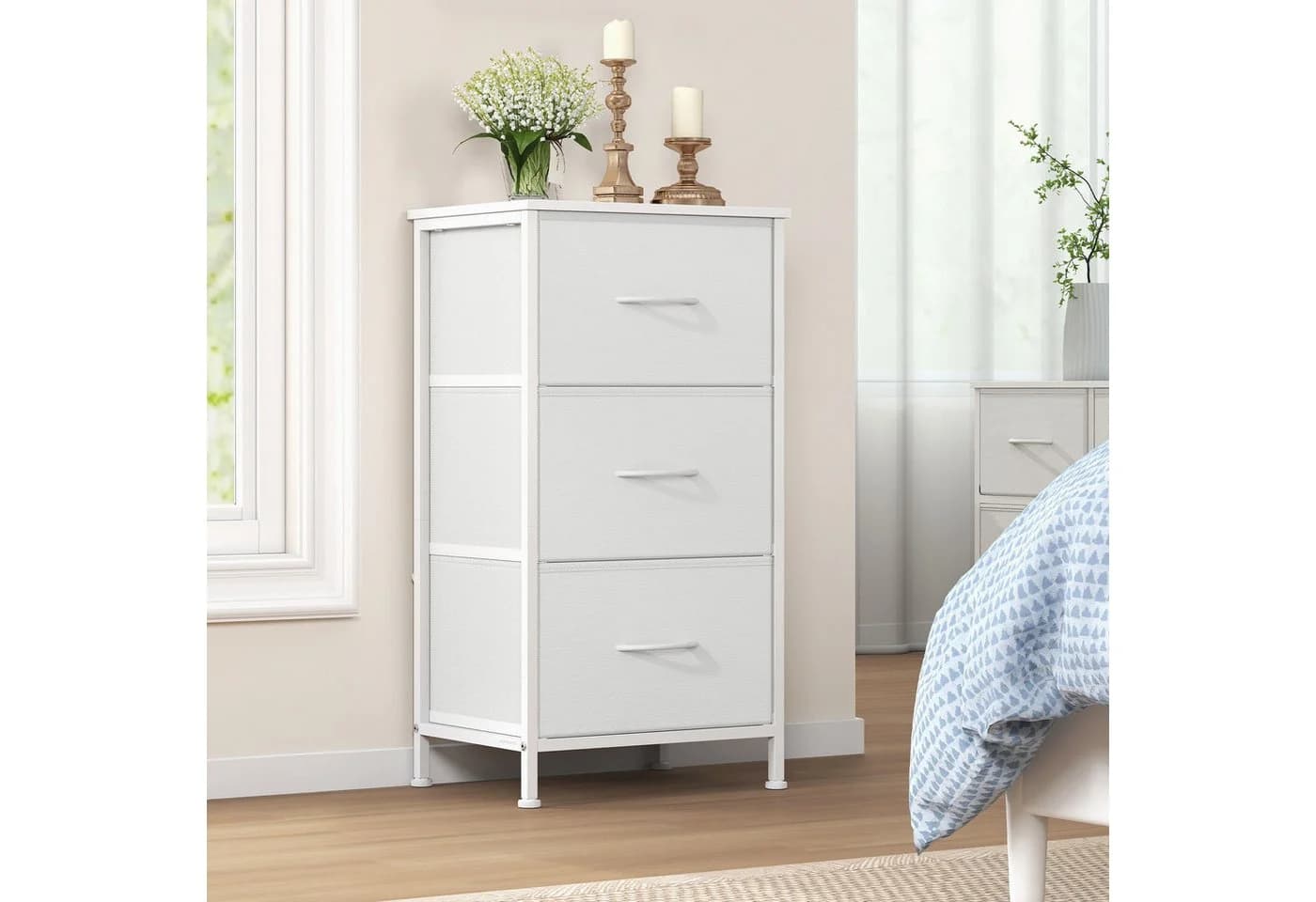 SONGMICS Kommode Schrank Aufbewahrungsschrank Stahl MDF Vliesstoff Schlafzimmer