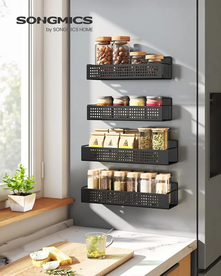 SONGMICS Gewürzregal magnetisch 4er Set 2 große und 2 kleine Regale