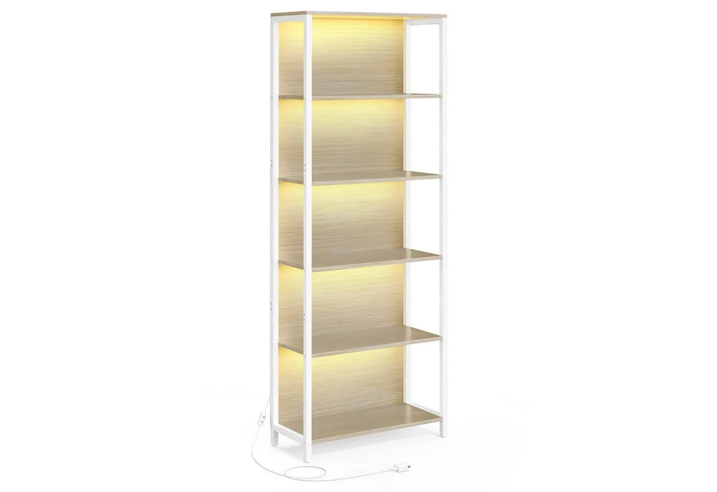 VASAGLE Bücherregal 6 Ebenen Beige Standregal LED-Beleuchtung