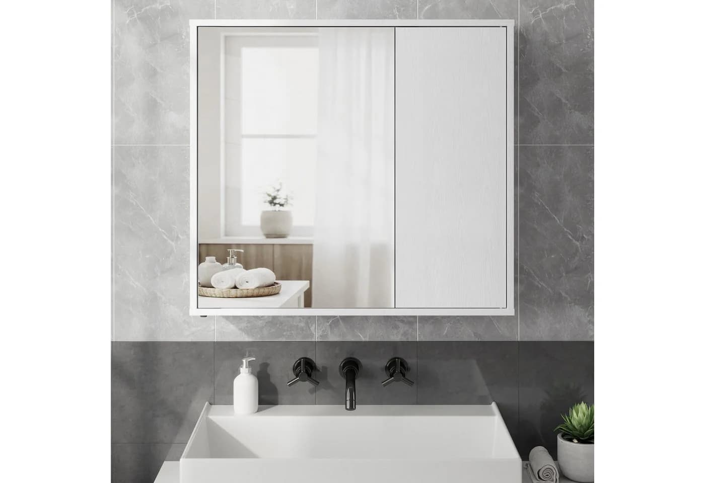 SONGMICS HOME Spiegelschrank Badezimmerschrank Toolless-Technologie