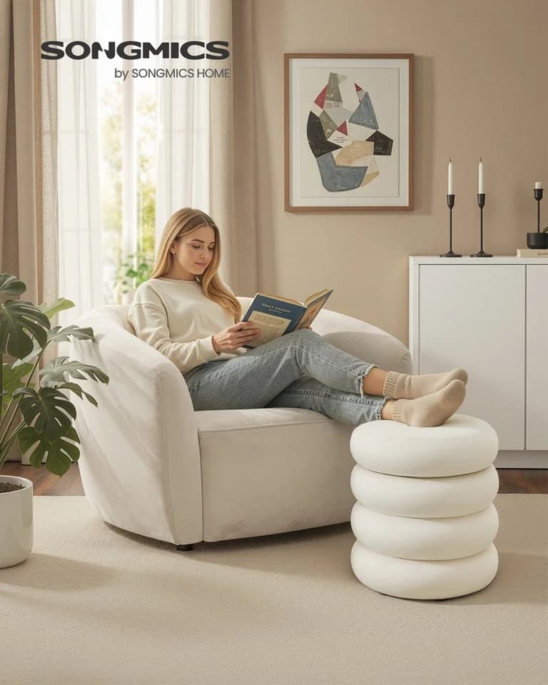 SONGMICS Sitzhocker Schminktisch-Hocker Creme