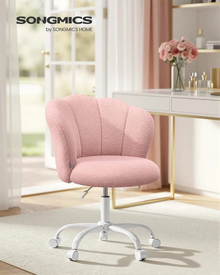 SONGMICS Bürostuhl drehbar Schminktischstuhl Fleece Rosa