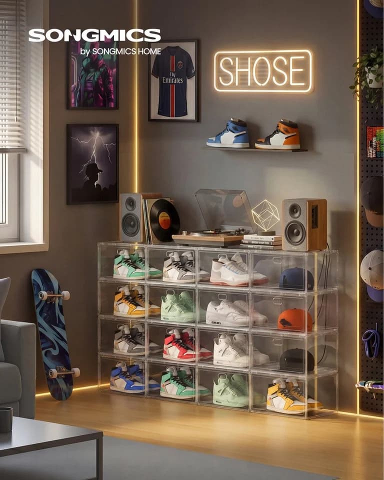 SONGMICS Schuhbox Transparent 3er Set Stapelbar