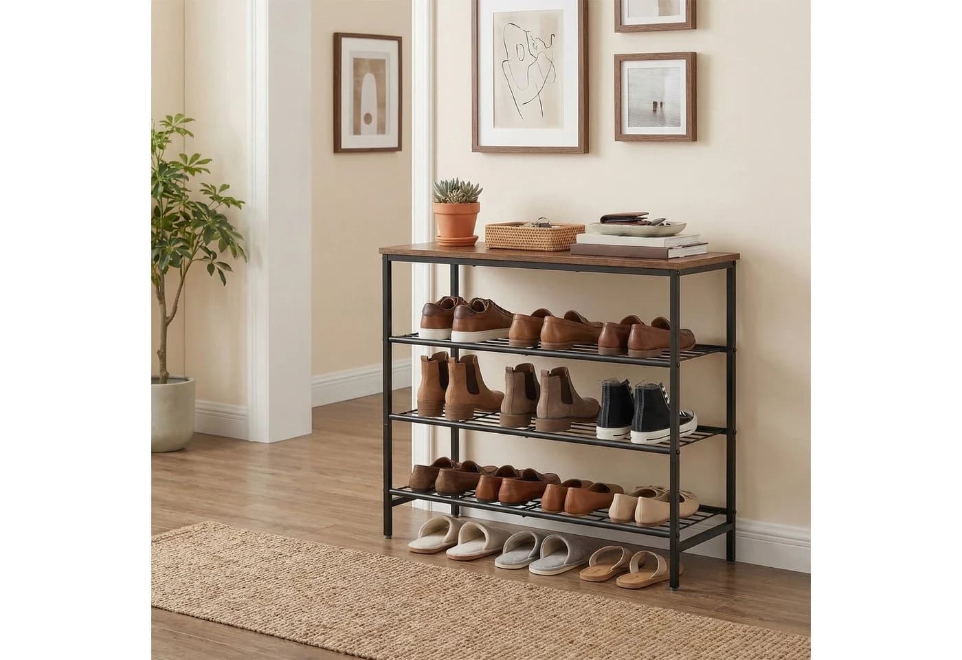 VASAGLE Schuhregal 4 Ebenen Braun-Schwarz