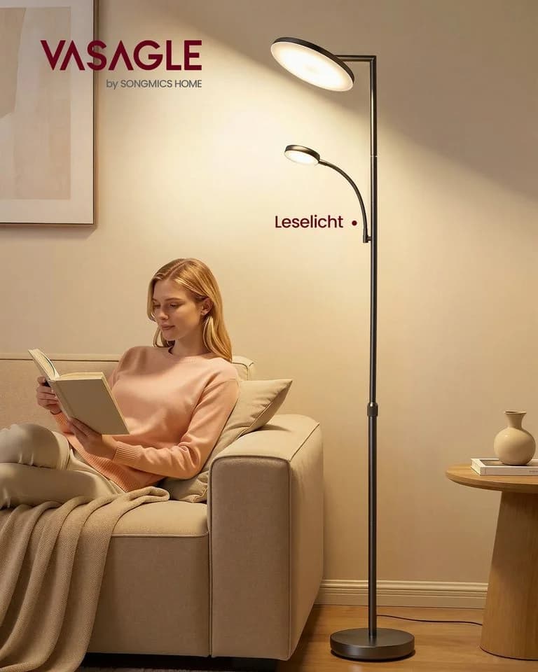 VASAGLE LED-Stehlampe Mattschwarz mit Timer und Fernbedienung