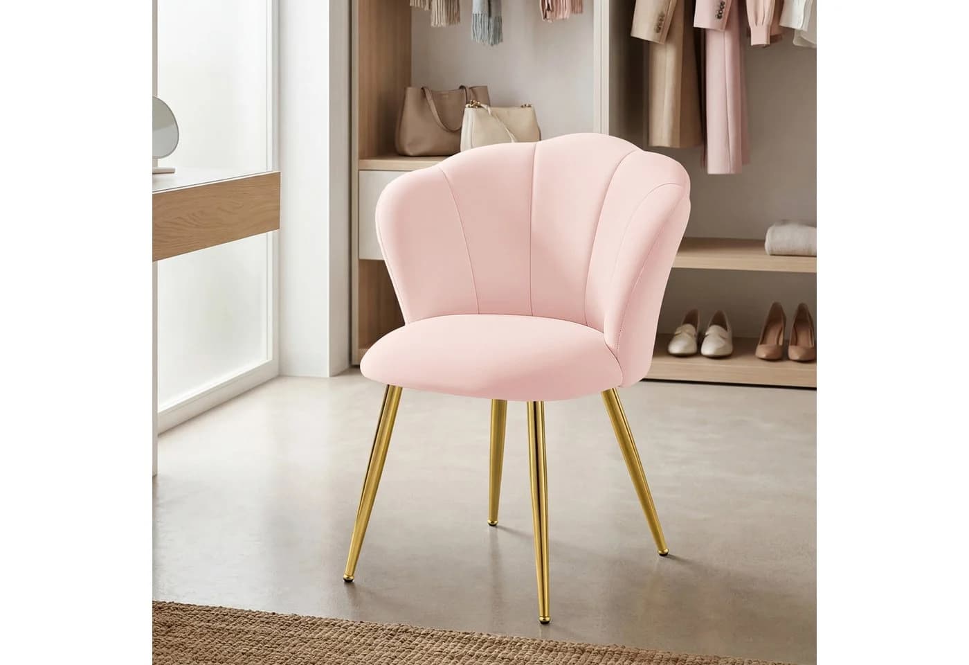 VASAGLE Esszimmerstuhl Rosa Samt Blütenförmige Rückenlehne