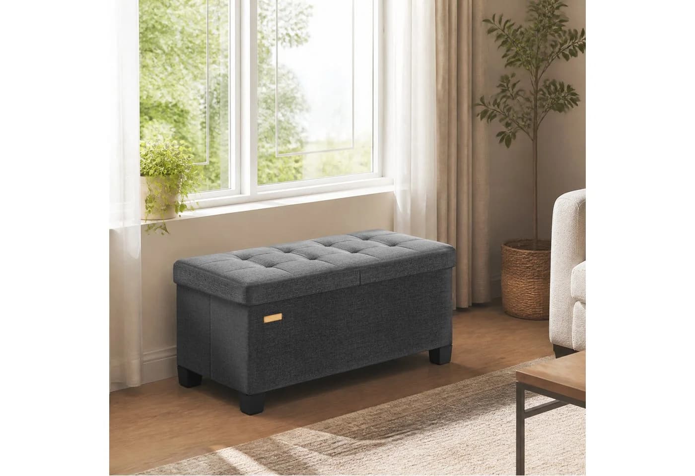 SONGMICS Sitzhocker Sitzbank mit Stauraum Grau Leinenoptik