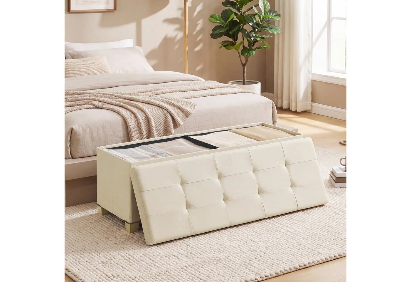 SONGMICS Sitzhocker Sitzbank mit Stauraum Hellbeige