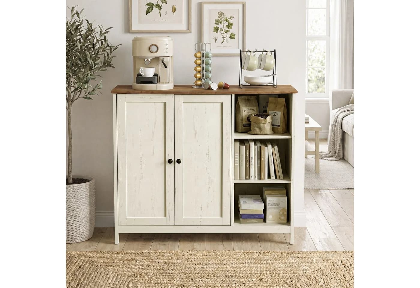 VASAGLE Badschrank Weiß/Braun mit 2 Türen und offenen Fächern