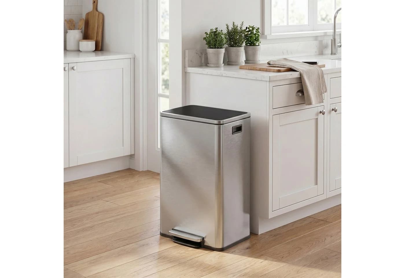 SONGMICS Mülleimer 50 L mit Pedal, Edelstahl Silbern