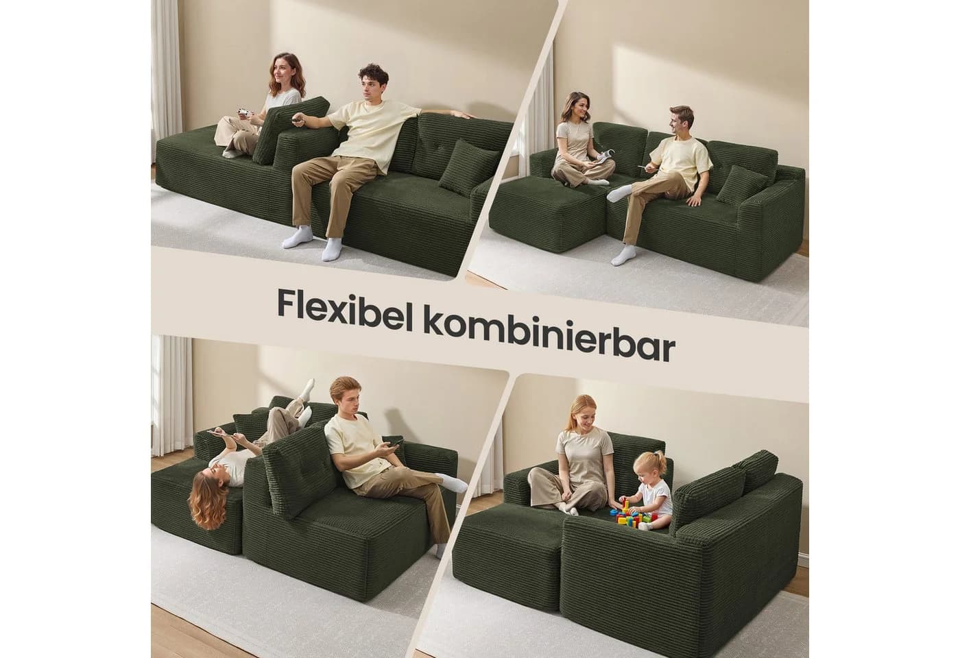 VASAGLE Ecksofa mit Chaiselongue, Cord, vakuumverpackt, Schlafsofa
