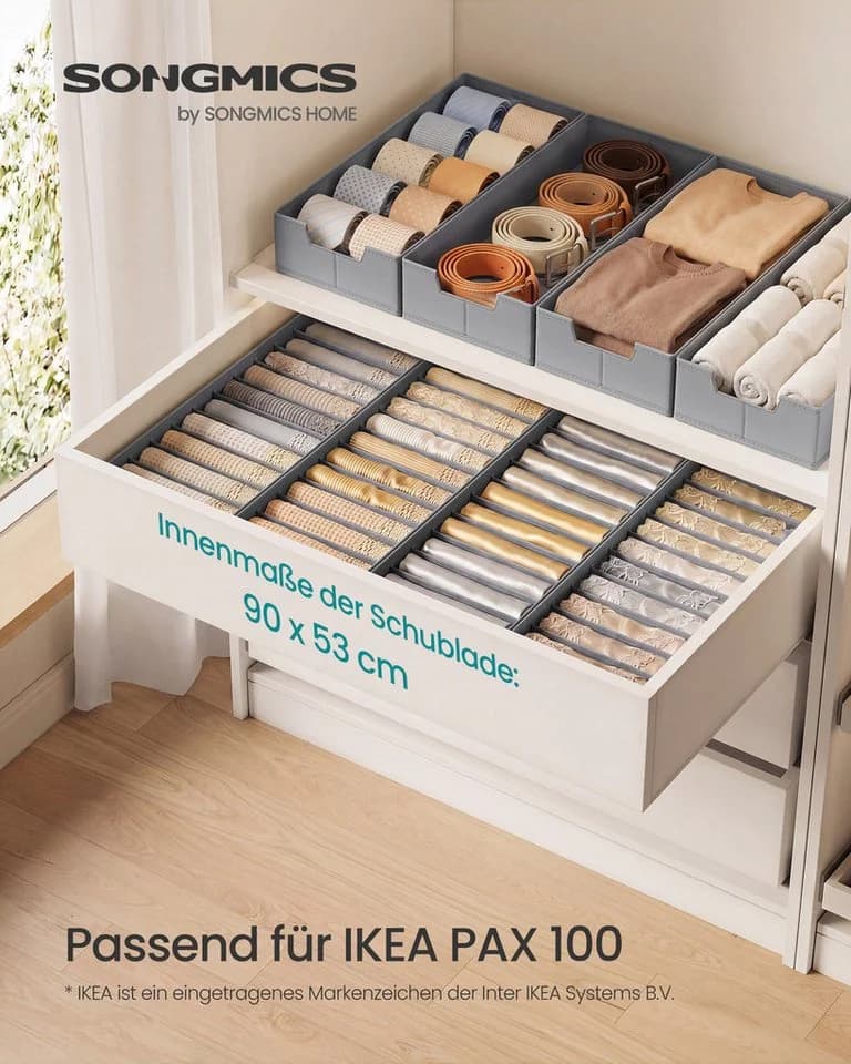 SONGMICS Aufbewahrungsbox Schubladen-Organizer Grau 4er Set