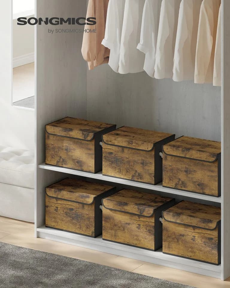 SONGMICS Aufbewahrungsbox 3er Set Stoffboxen klappbar Schwarz