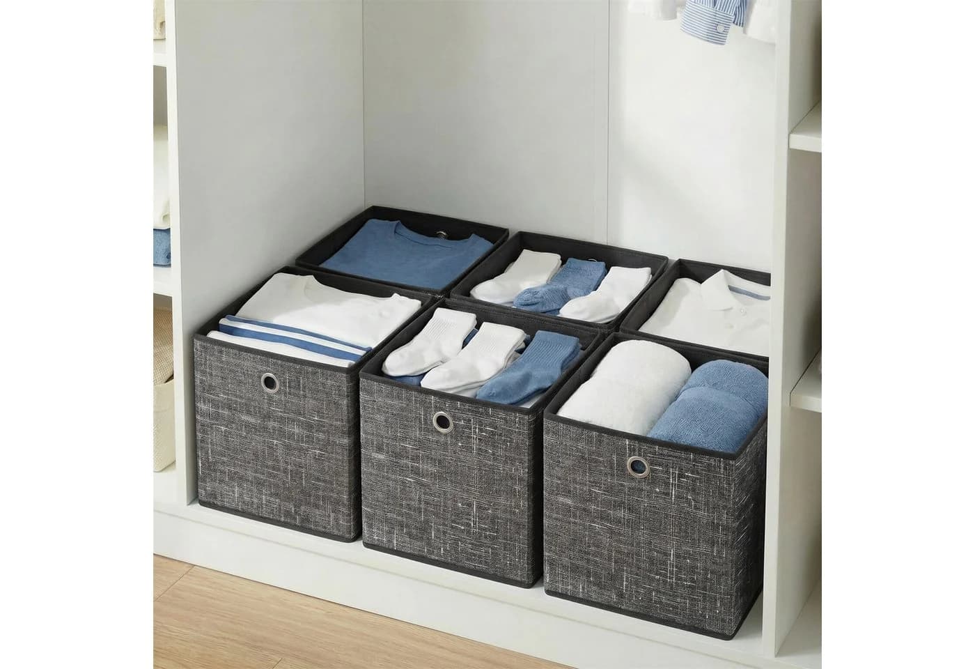 SONGMICS Aufbewahrungsboxen 6er Set Schwarz Vliesstoff mit Griff