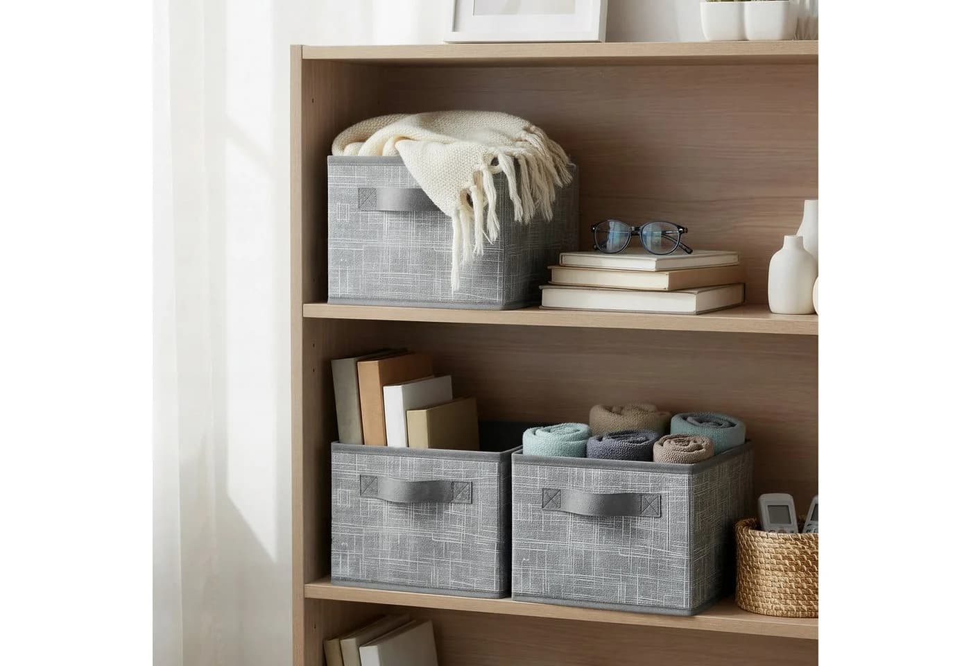 SONGMICS Aufbewahrungsbox 3er Set Grau mit Griffe