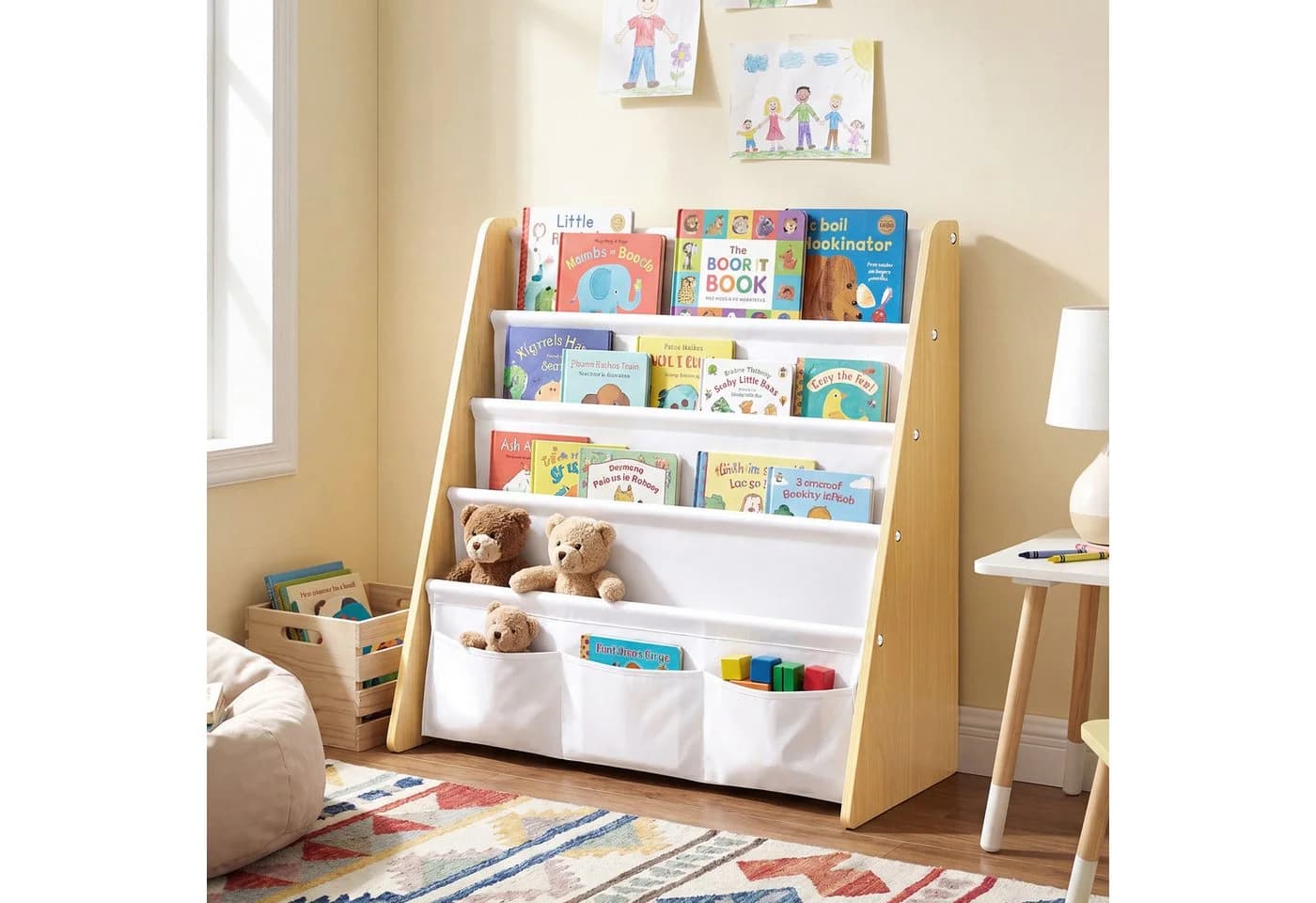 SONGMICS Kinderregal 4 Ebenen Gelb/Weiß