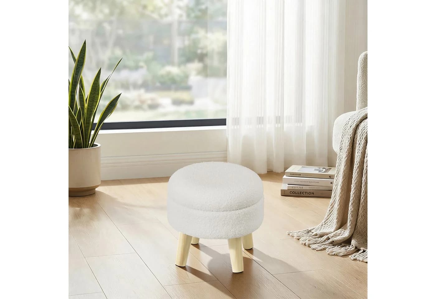 SONGMICS Sitzhocker mit Stauraum Weiß Teddy-Fleece