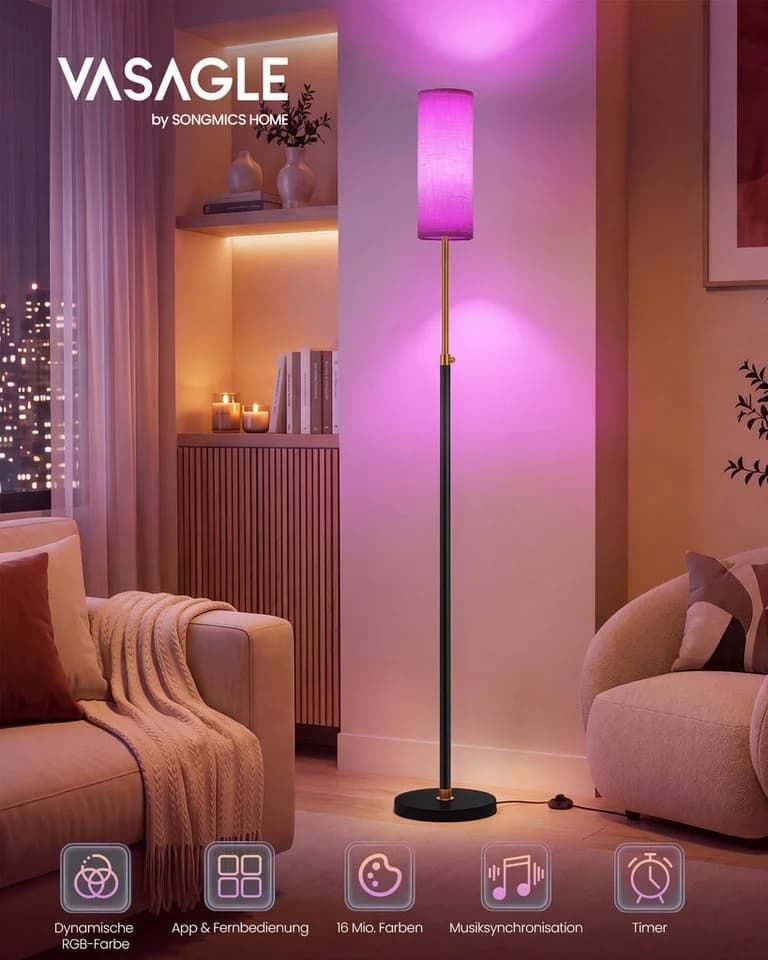 VASAGLE Stehlampe Schwarz höhenverstellbar LED App-Steuerung