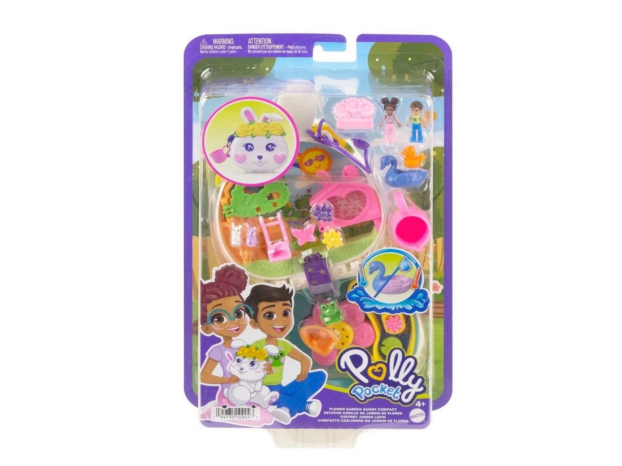 Mattel® Minipuppe Polly Pocket Blumen-Häschen Schatulle - Spielset mit 2 Puppen