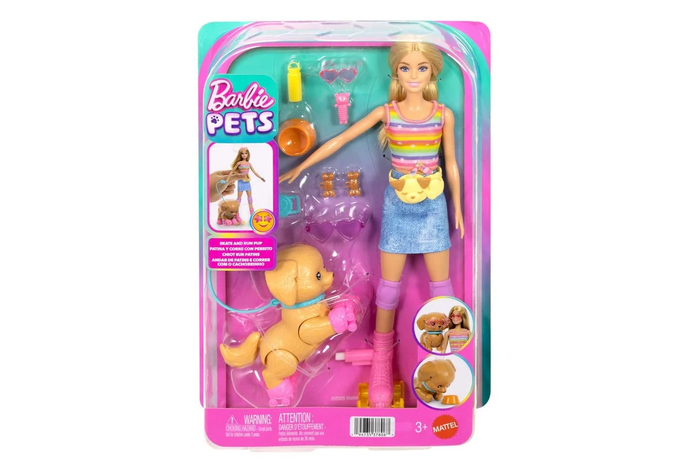 Barbie Anziehpuppe Pets Skate 'N Run mit Hündchen und Rollschuhen