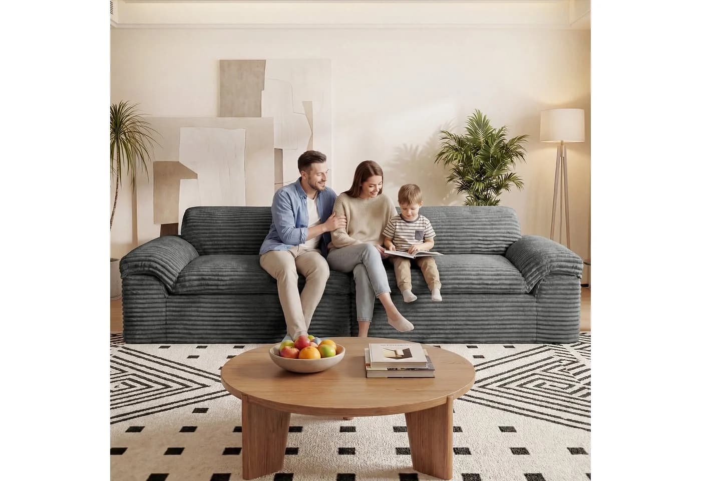 Vesgantti Big-Sofa 3-Sitzer Cord Couch grau Boneless Design