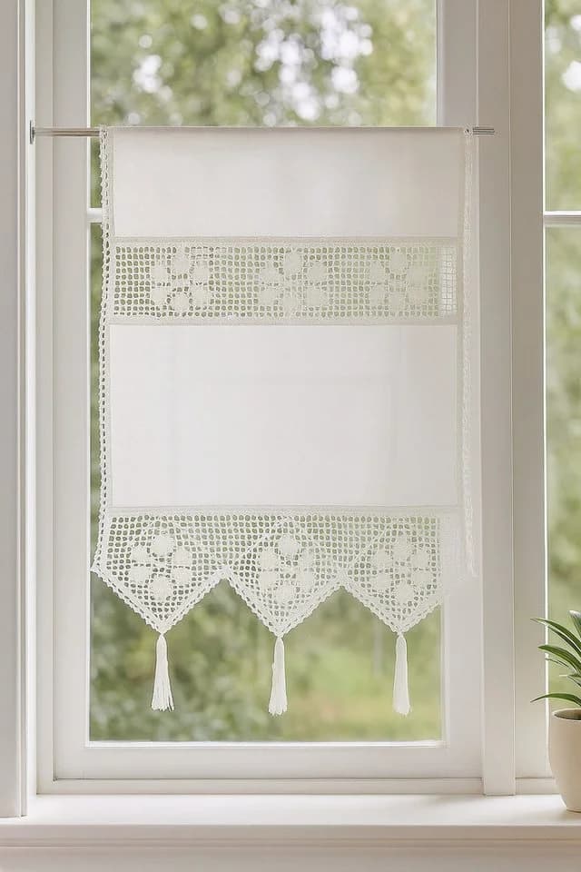 Clever-Kauf-24 Scheibengardine Fenster-Tür-Behang Siebleinen mit Häkeleinsatz, Blickdicht