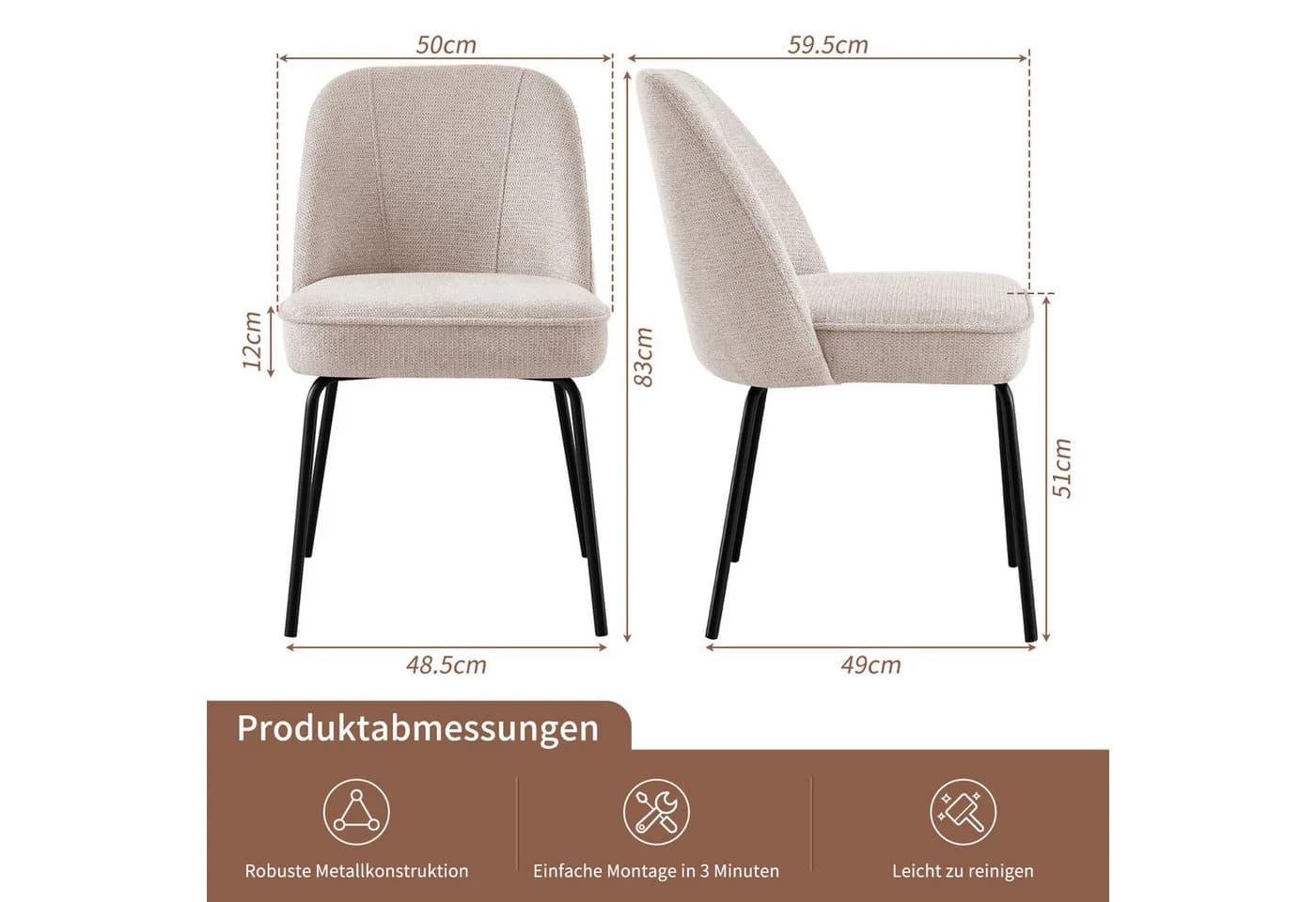 JYMTOM Esszimmerstuhl Samt Beige 4 Stück