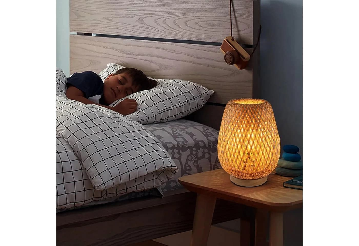 Riserva Tischlampe Rattan Holz E27 mit Schalter