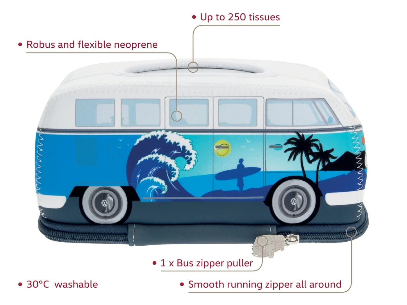 VW Collection by BRISA Papiertaschentuchspender Volkswagen Neopren Hellblau/Surf