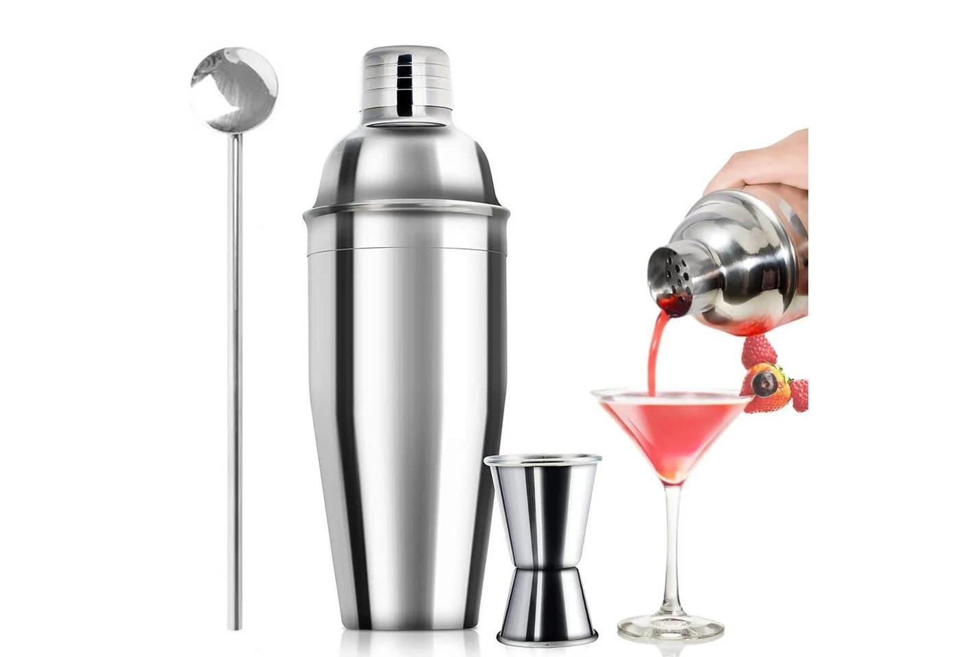 OSTWOLKE Cocktail Shaker Set 5-tlg. Edelstahl Silber