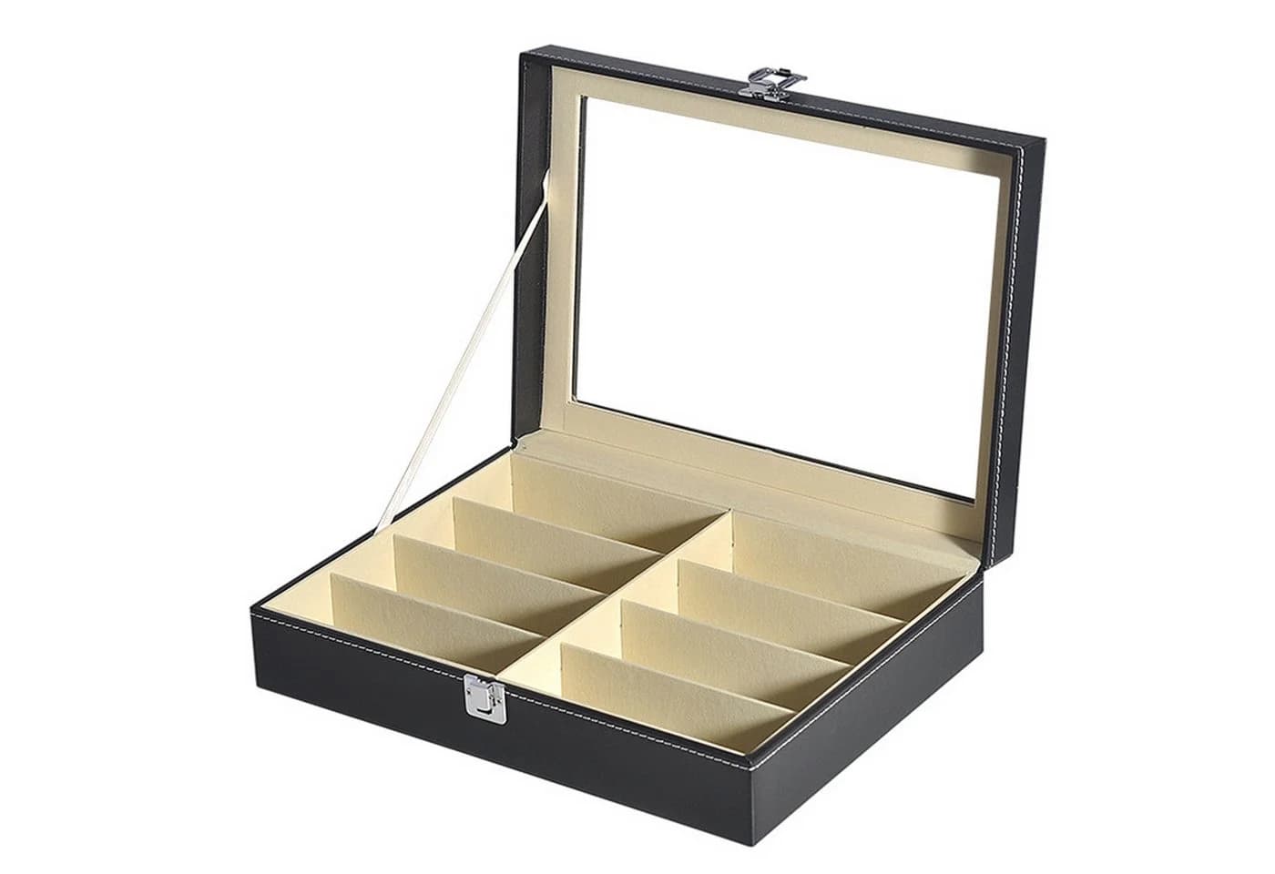 OSTWOLKE Brillenbox 8-Fach Schwarz Kunstleder