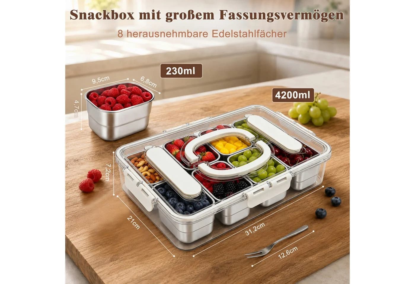 OSTWOLKE Snackbox mit 8 Fächern Edelstahl 304 + PP