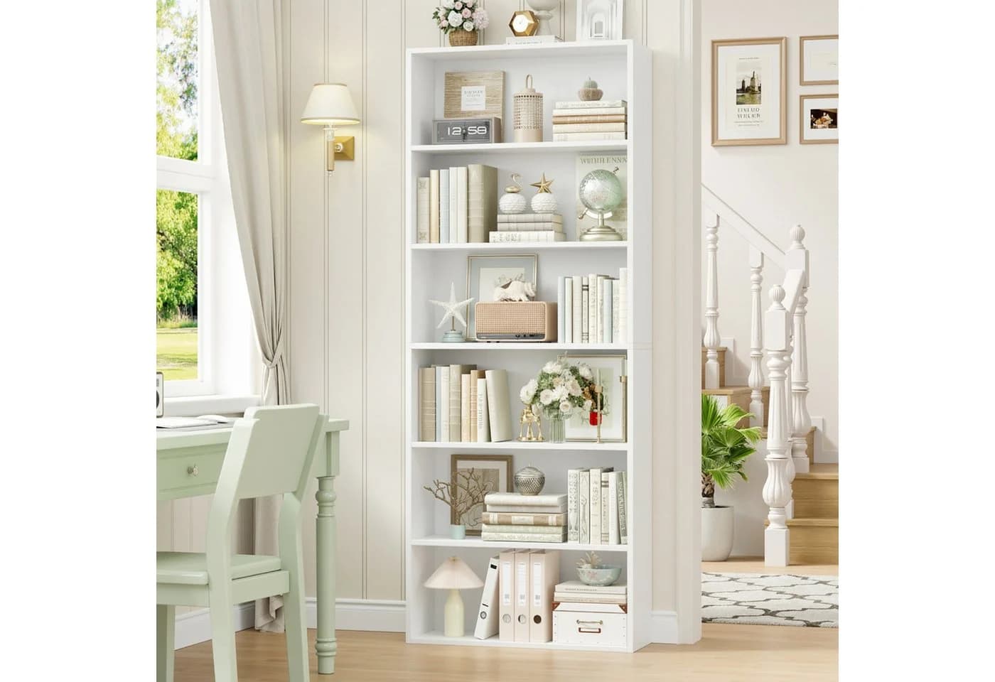 Homfa Bücherregal 180cm Standregal Büro Raumteiler 6 Fächer Weiß