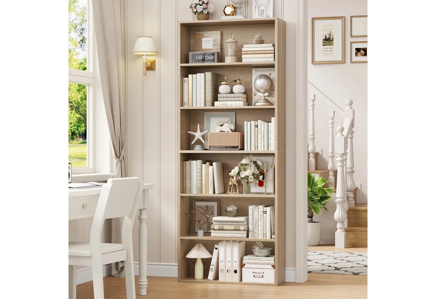 Homfa Bücherregal Standregal Büroregal Raumteiler 6 Fächer Weiß