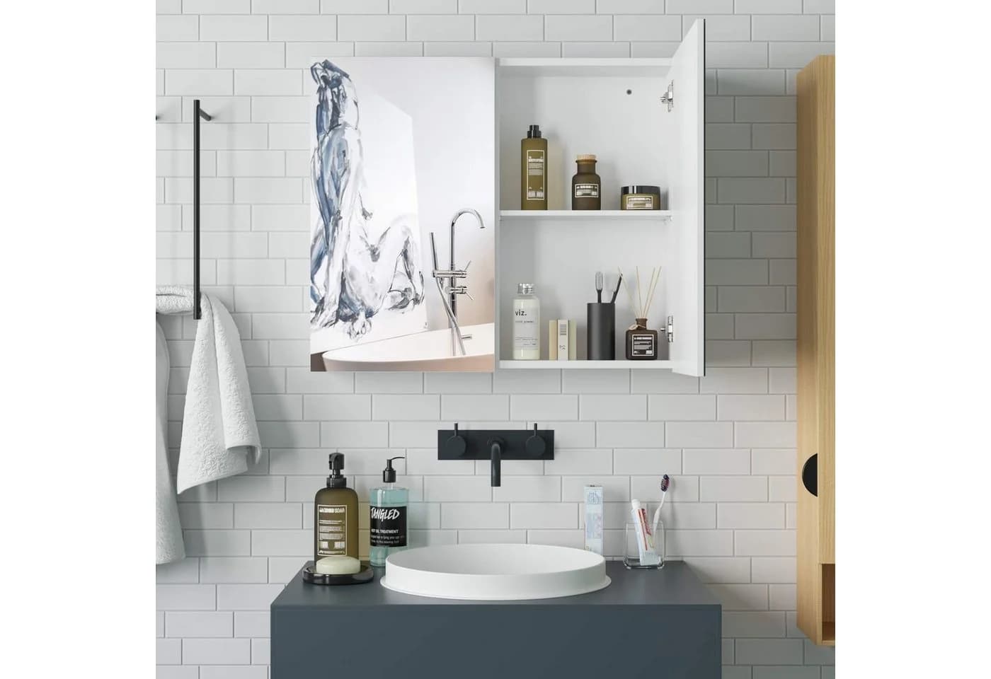 Homfa Badezimmerschrank 4 Fächer 70 cm Weiß MDF